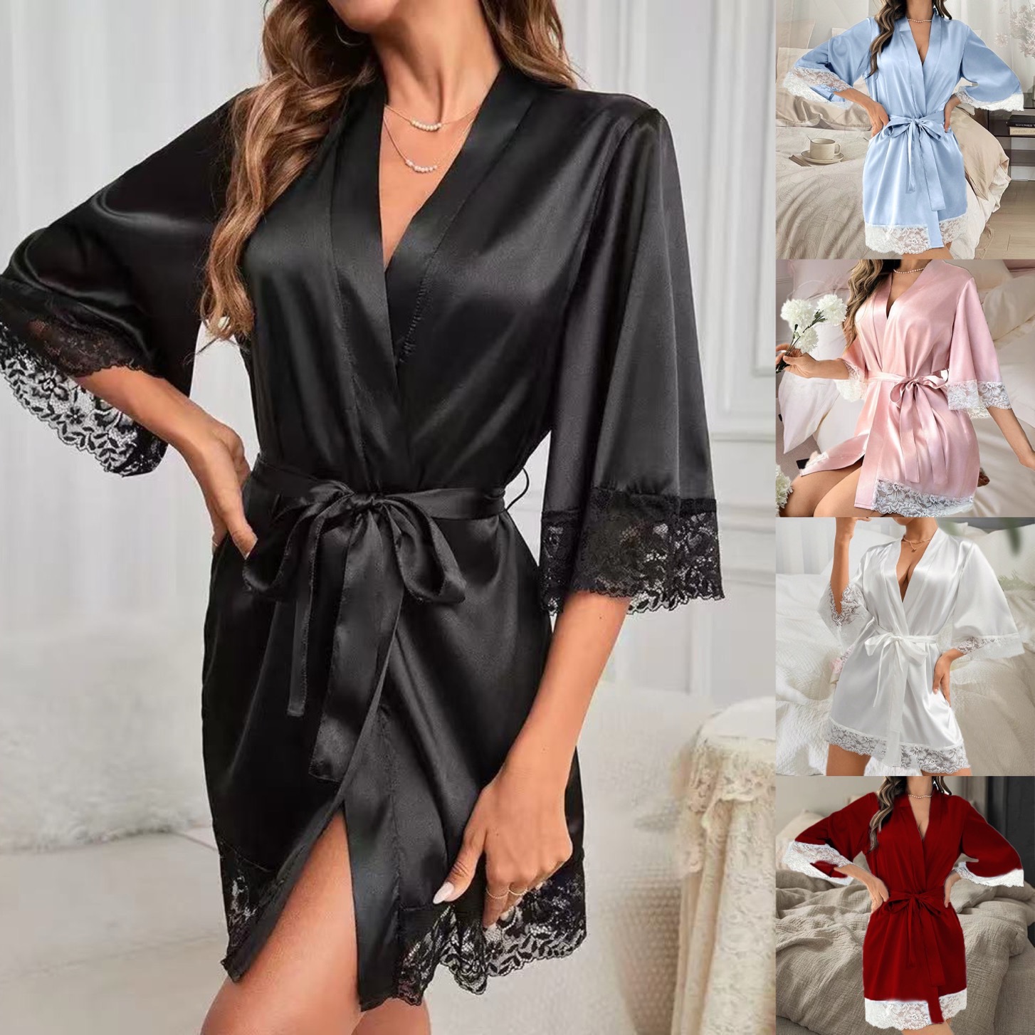 Bathrobe - European and American bride bathrobes lace-up