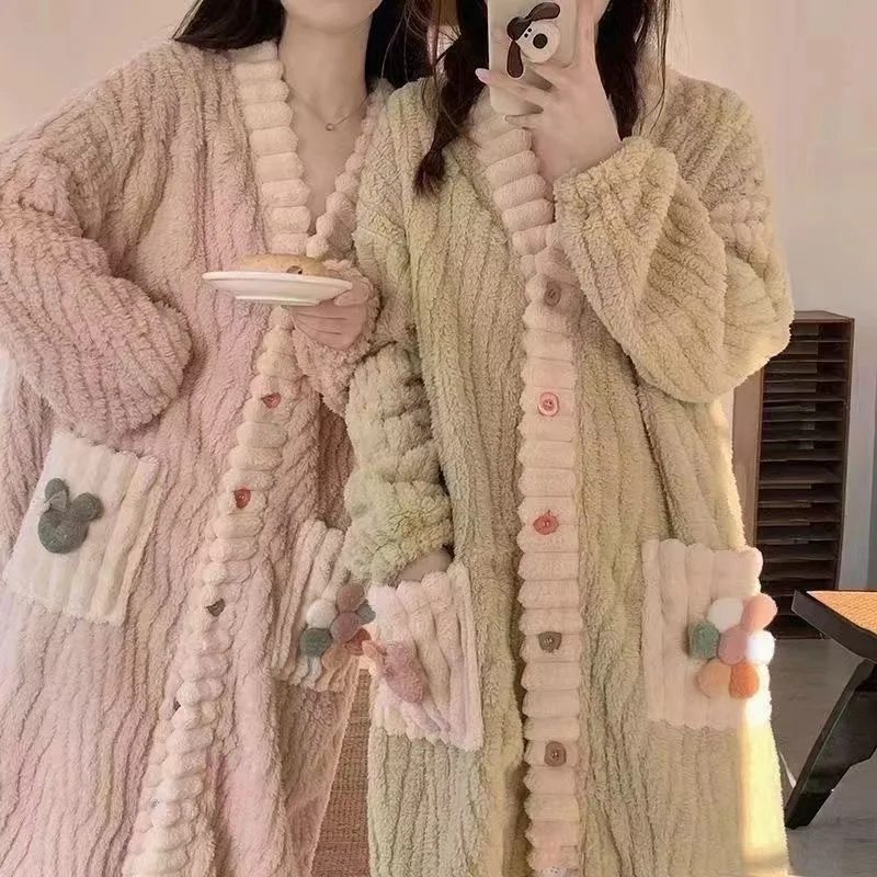 Bathrobe - Women's Padded Thickened Warm Robe Winter