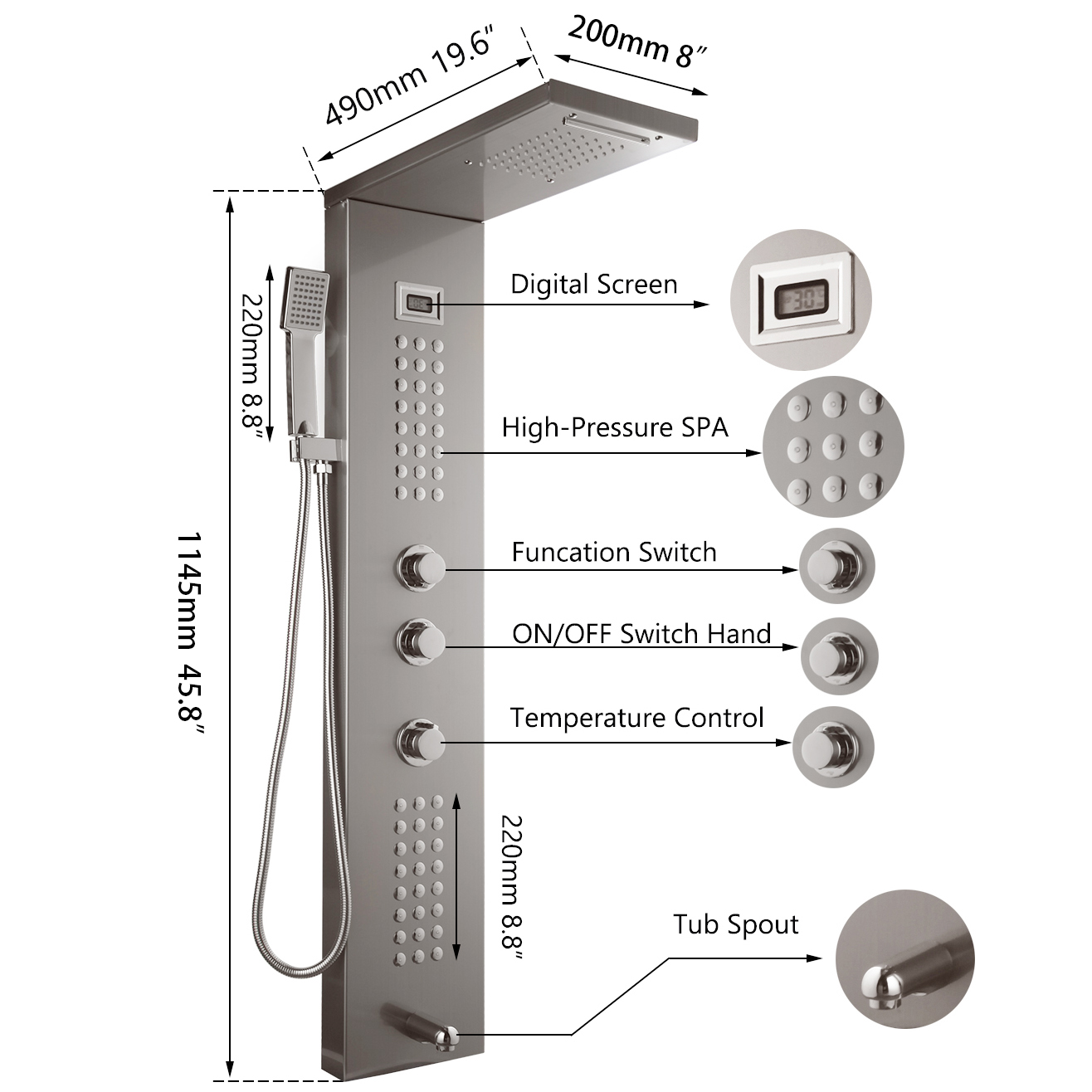Digital Display Shower Panel S - Body Brush review and price