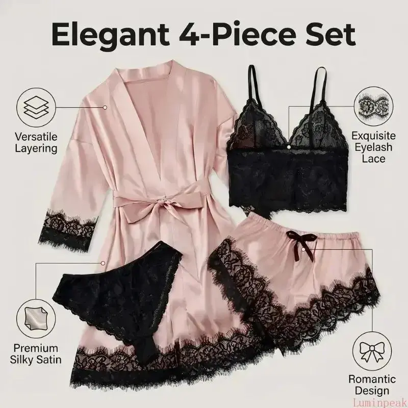 Women's 4-Piece Satin Pajama S - Bathrobe review and price